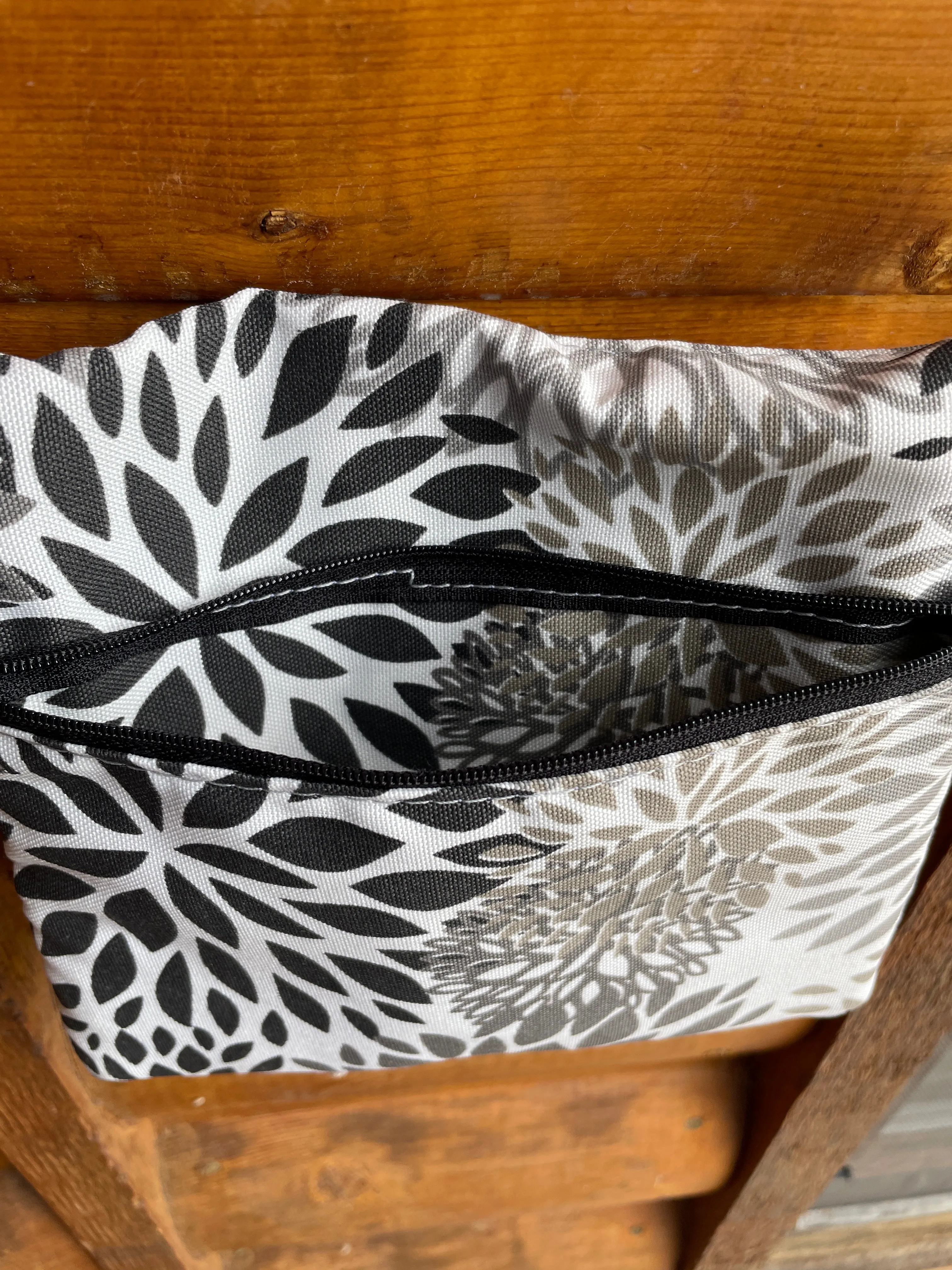 3 Zip Bag Gray- Floral Print Fabric