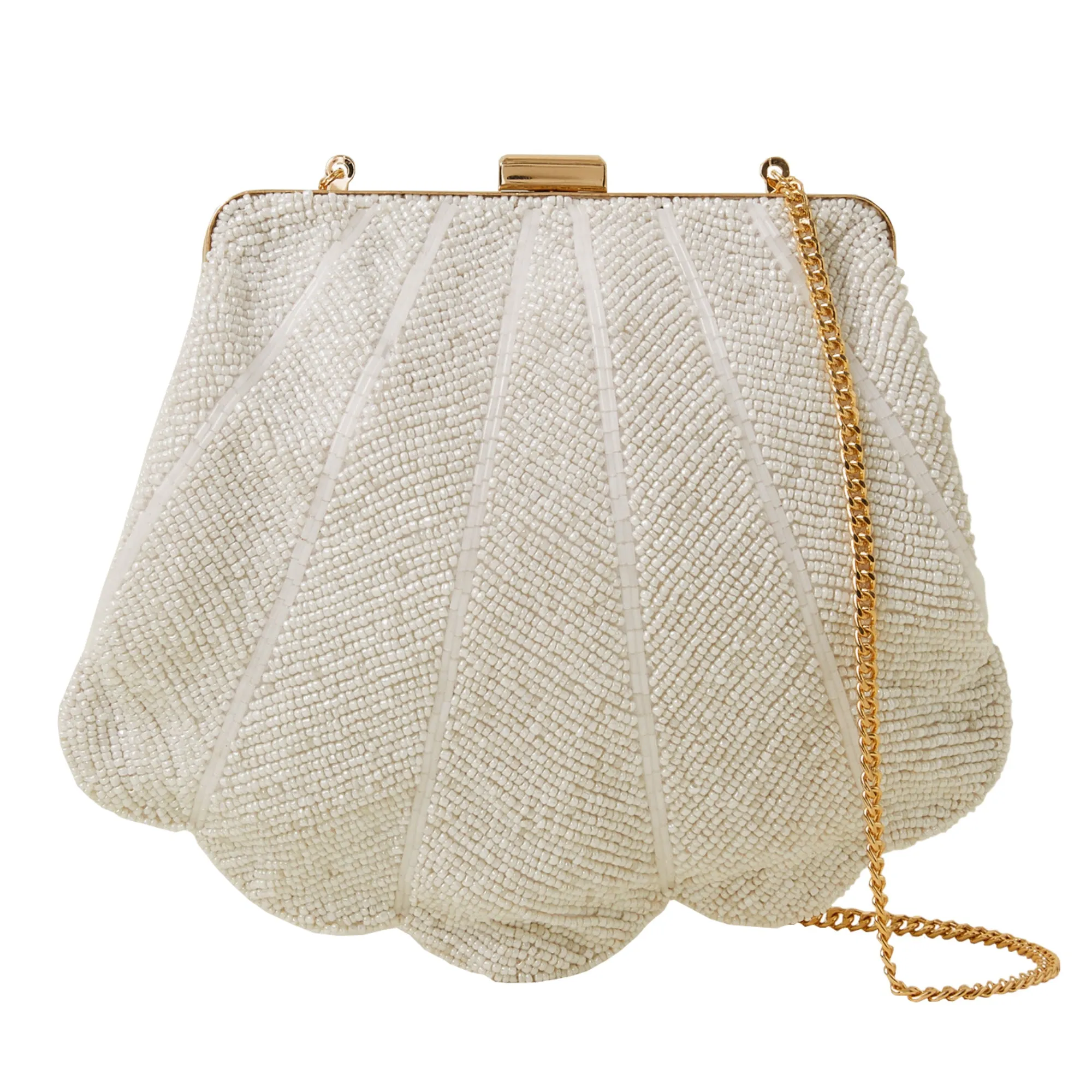 Accessorize London Women's White Bridal Scallop Clip-frame Bag