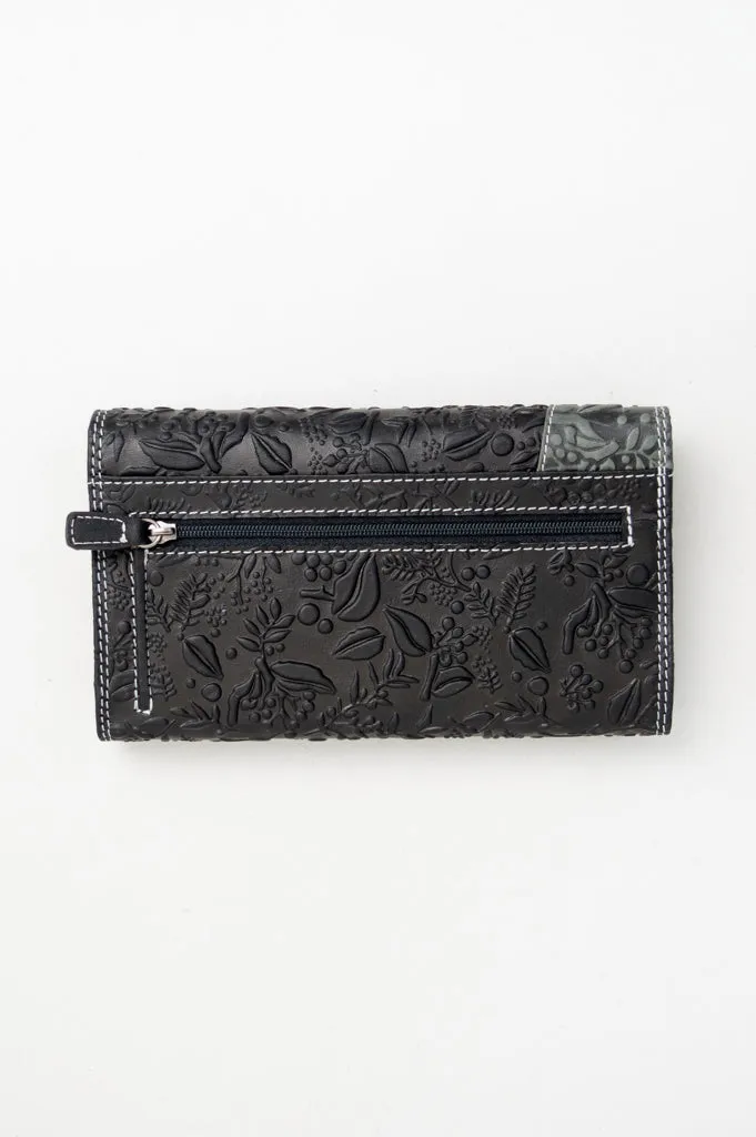 Adrian Klis 66/105 Ladies Wallet Flower Print, Black, Leather