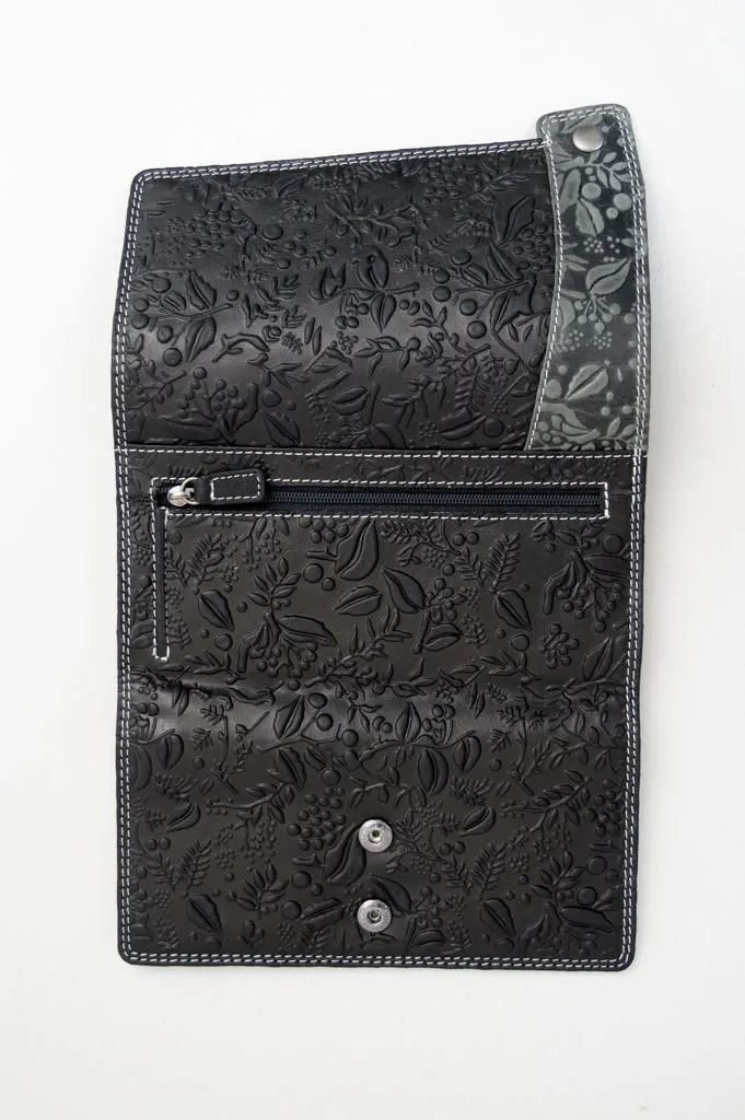 Adrian Klis 66/105 Ladies Wallet Flower Print, Black, Leather