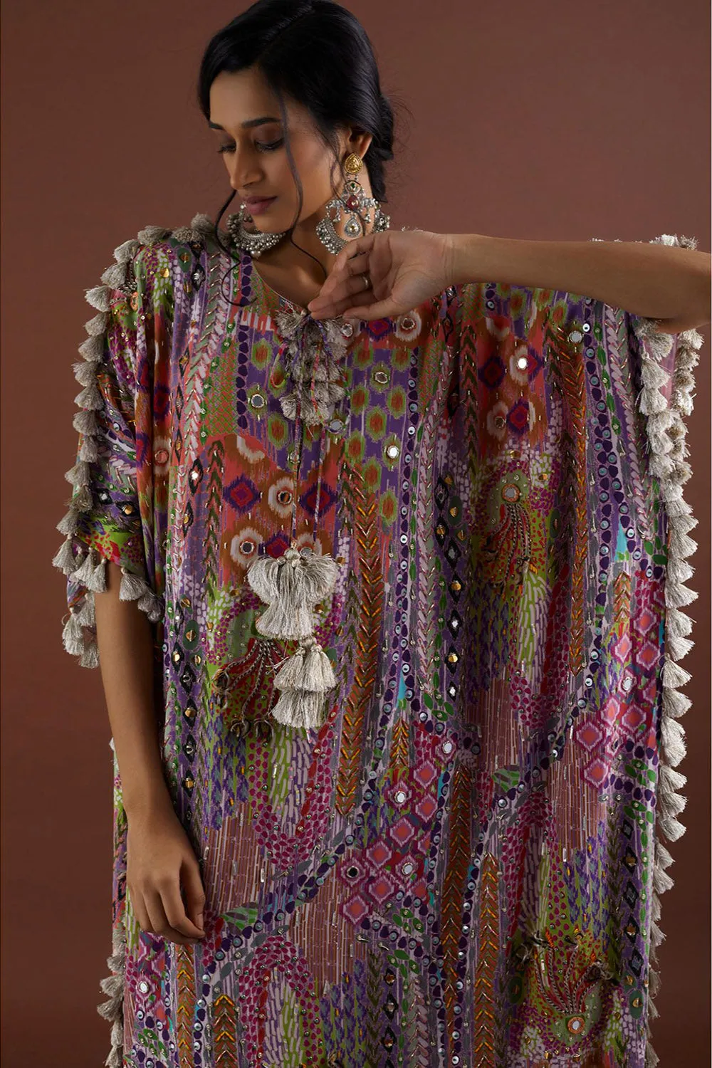 African Print Crepe Embroidered Kaftan