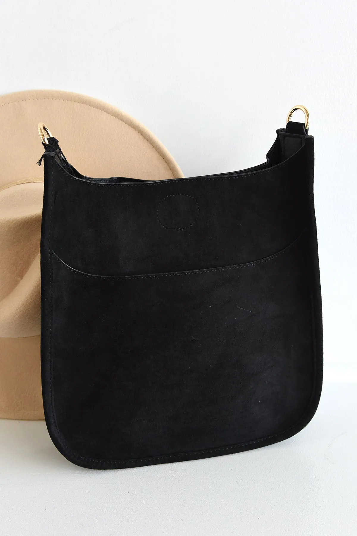 AHDORNED BLACK SUEDE MESSENGER