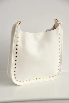 AHDORNED STUDDED WHITE LEATHER MESSENGER