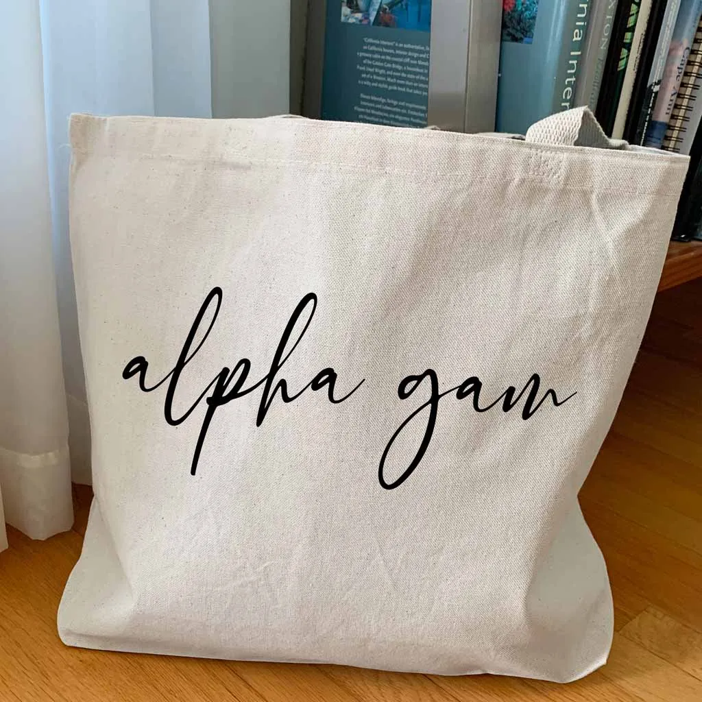 Alpha Gamma Delta Script Writing Nickname Canvas Tote Bag