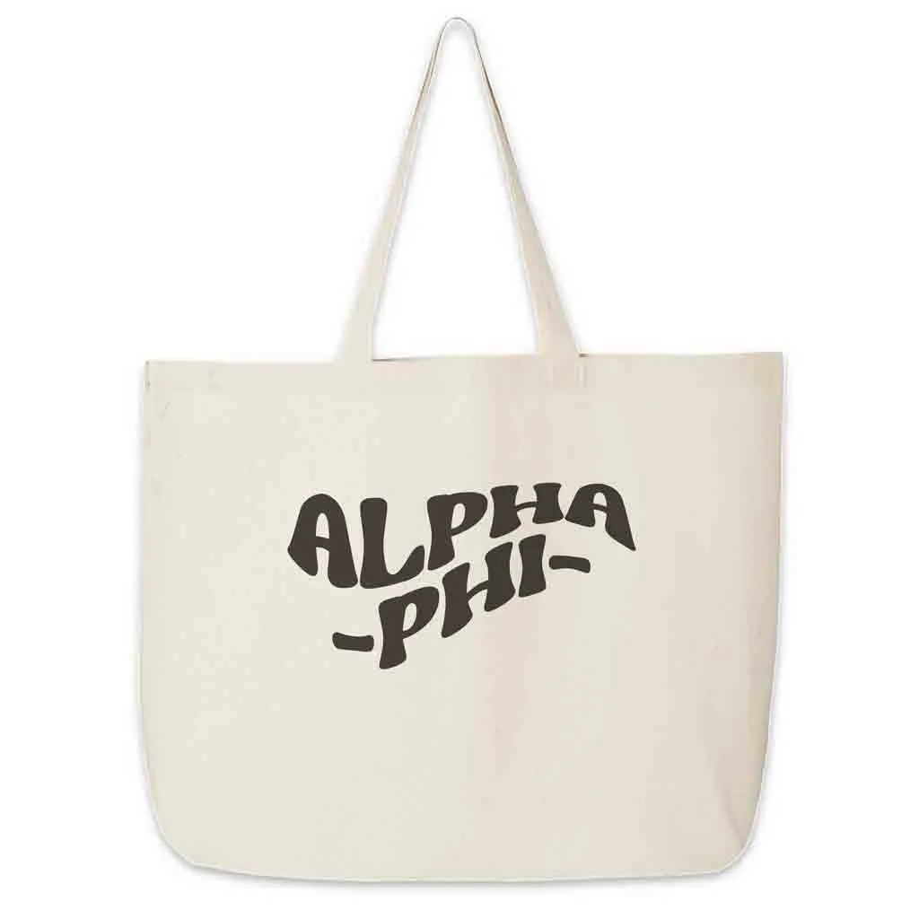 Alpha Phi Large Canvas Sorority Tote Bag with Simple Mod Design