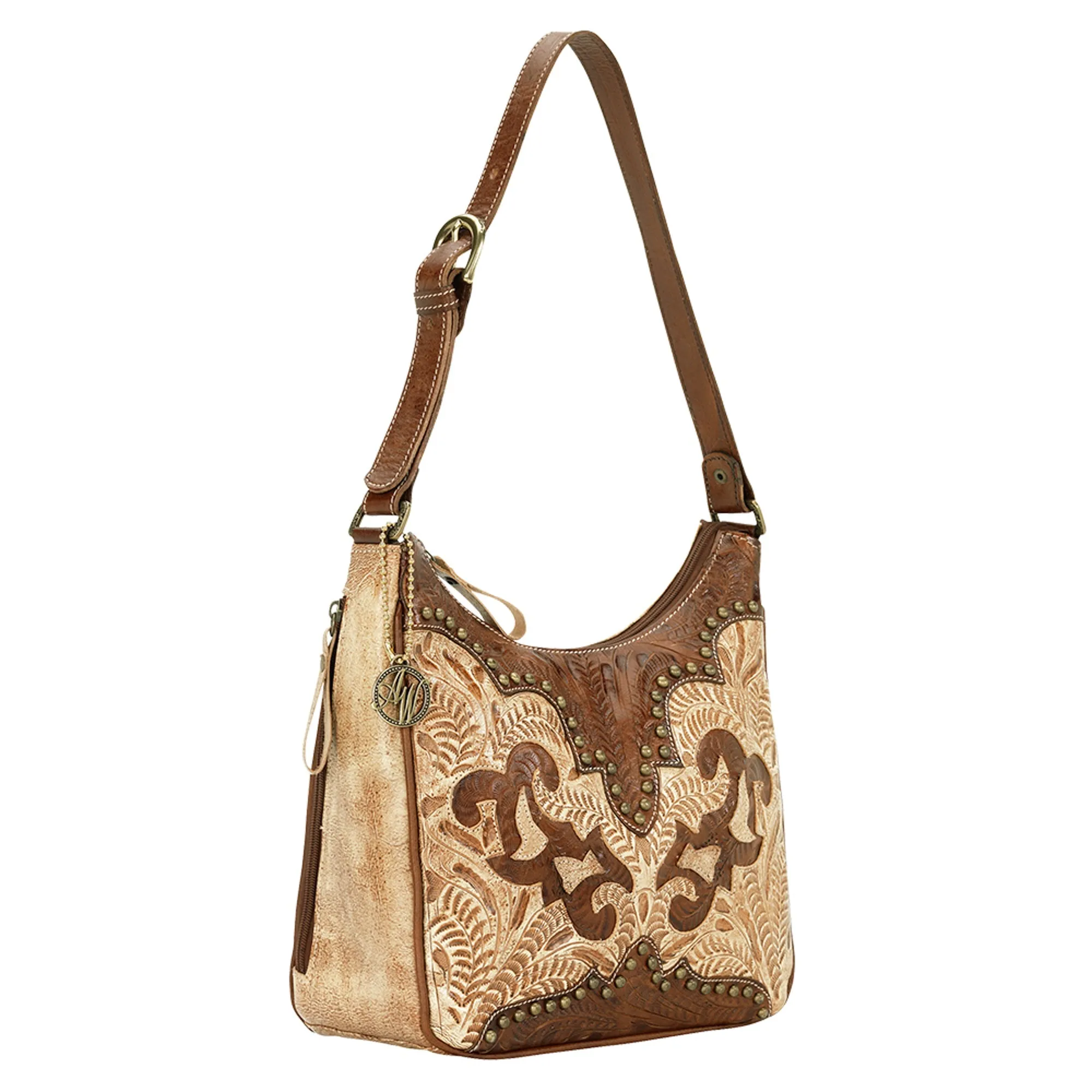 American West Annie's Secret Collection Cream Leather Shoulder Bag