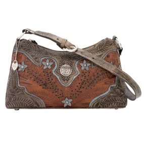 American West Desert Wildflower Antique Leather Zip Top Shoulder Bag