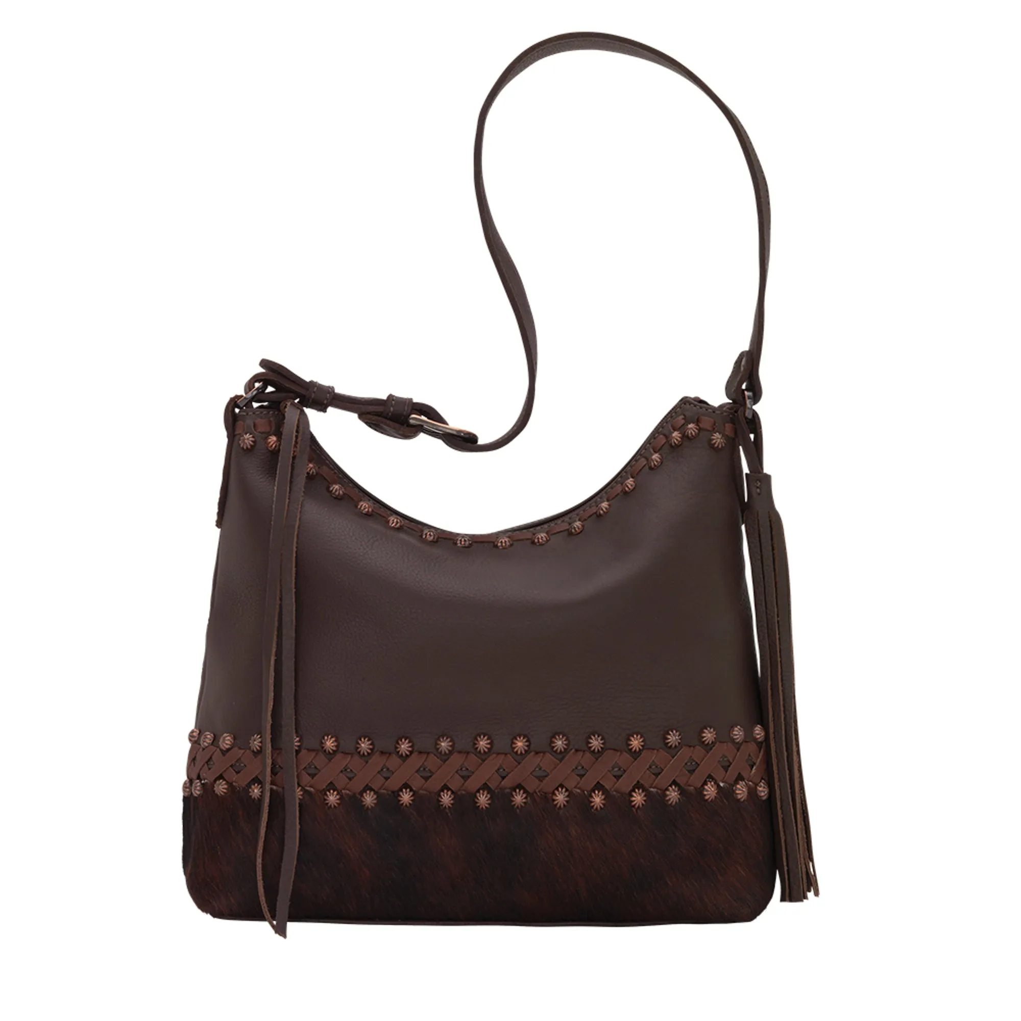 American West Wild Horses Brindle Hair-On Leather Zip Top Shoulder Bag