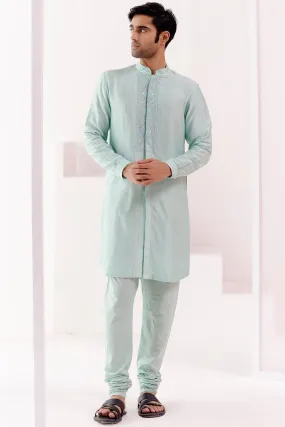 Chic Aqua Self-Embroidered Chanderi Kurta Set