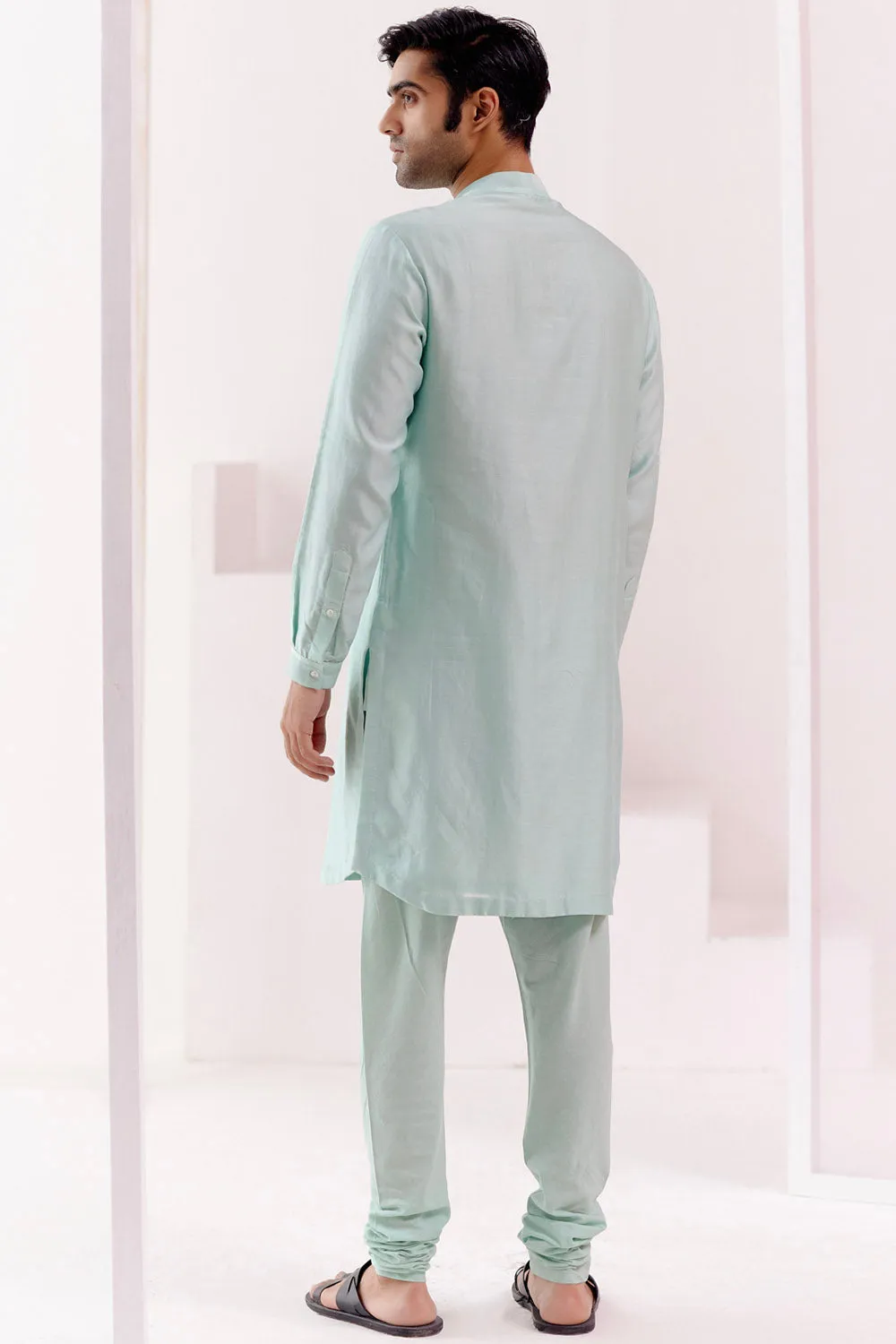 Chic Aqua Self-Embroidered Chanderi Kurta Set