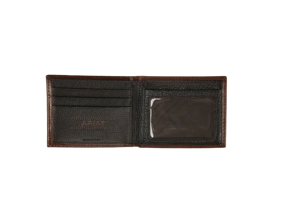 Ariat Mens Embossed Floral Design Brown Bifold Wallet