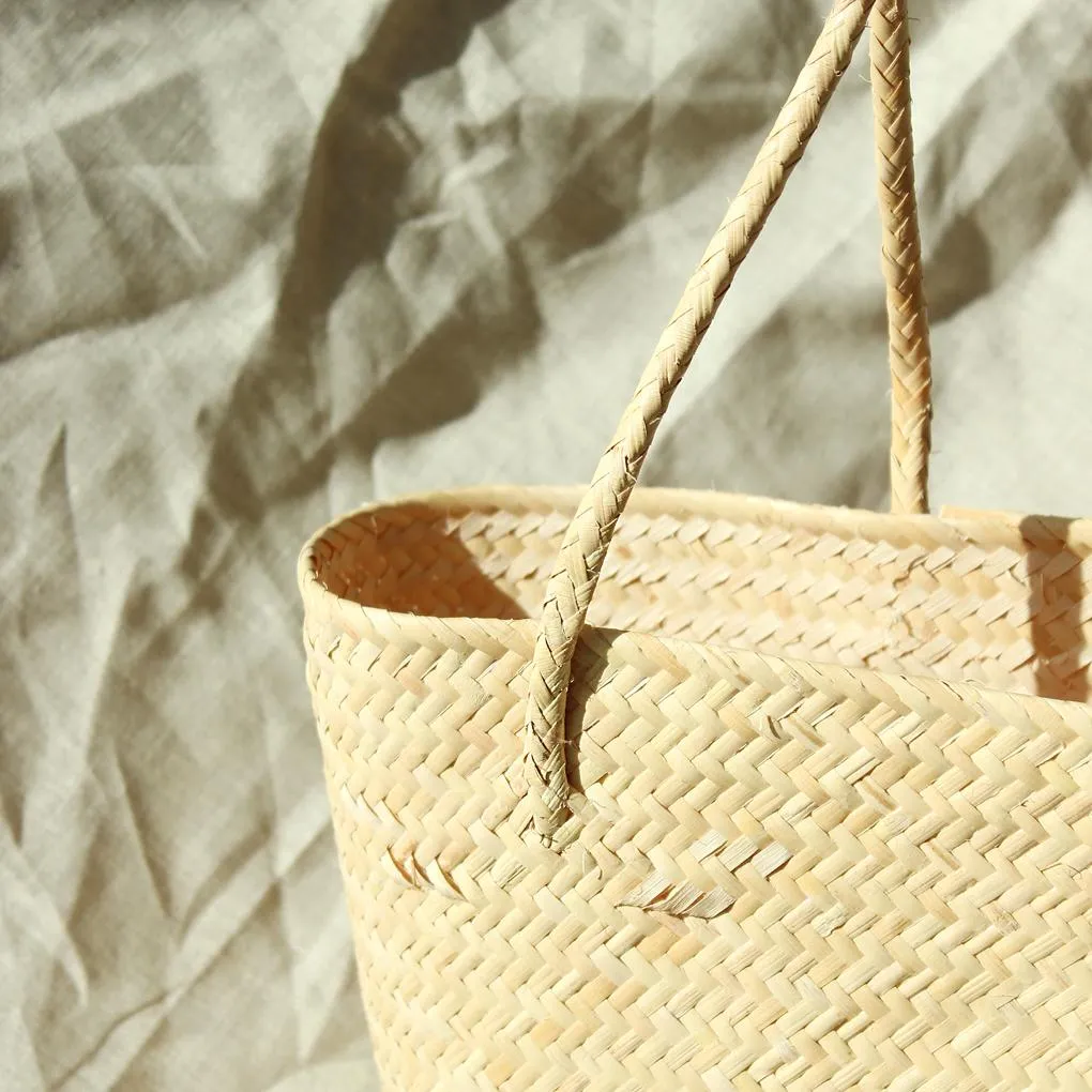 Borneo Serena Straw Tote Bag With Green Pom-Poms