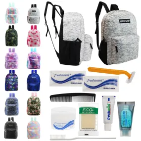 Bulk Case of 12 Backpacks and 12 Hygiene & Toiletries Kit - Wholesale Care Package - Disaster Relief Kit, Homeless, Charity