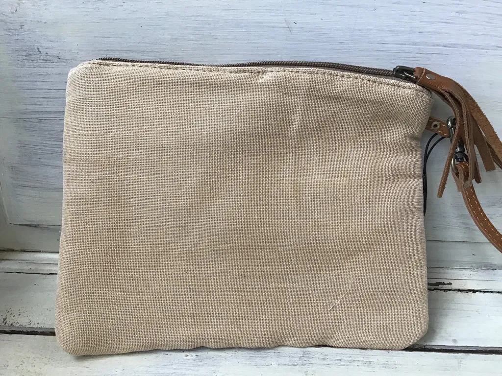 Burlap Floral Wristlet Tote