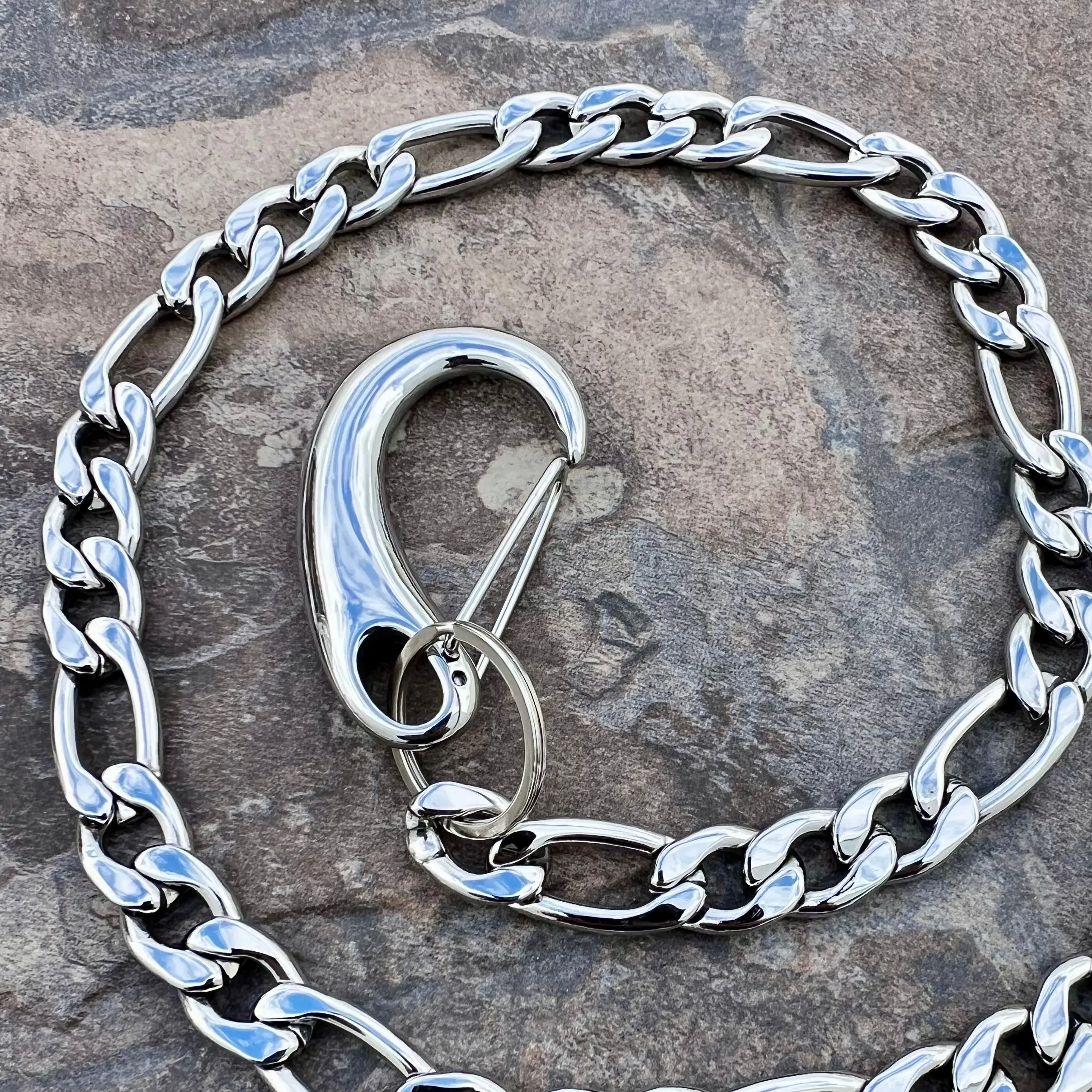 Classic Figaro Wallet Chain Polished - W/ Sanity’s Polished Hook Clip - WC01