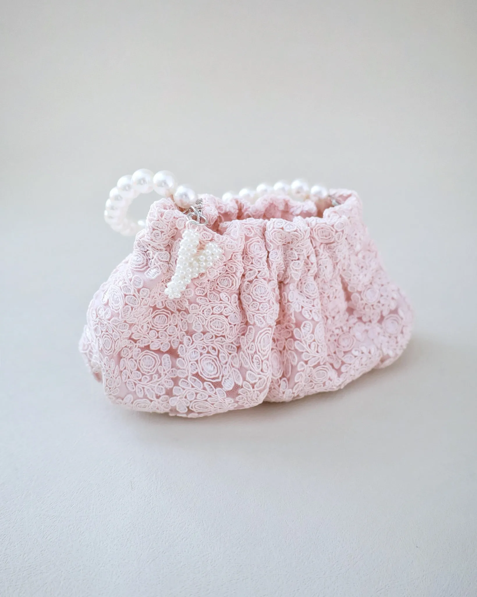 Cleo Pearl Lace Mini Pouch with Pearl Initial