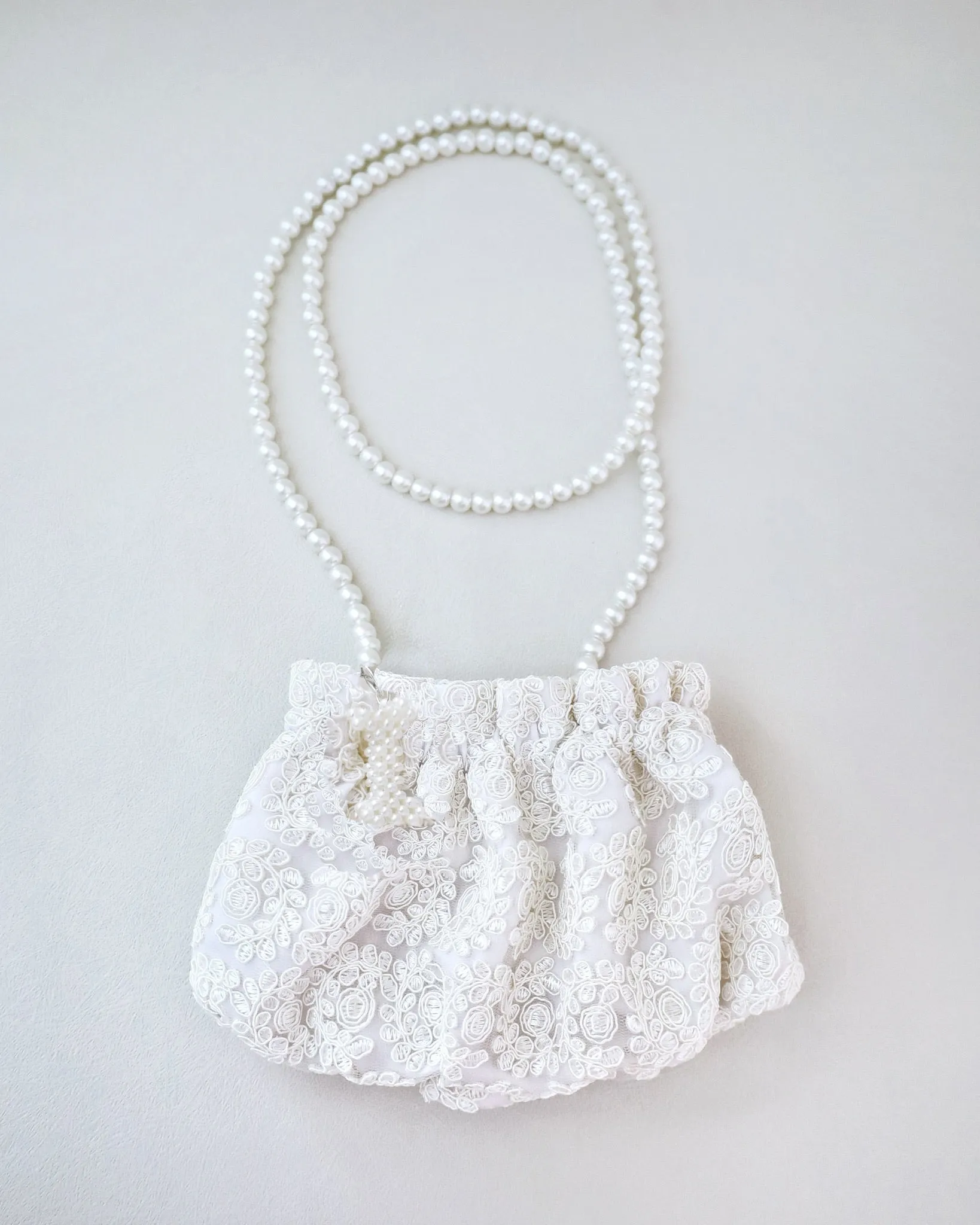 Cleo Pearl Lace Mini Pouch with Pearl Initial