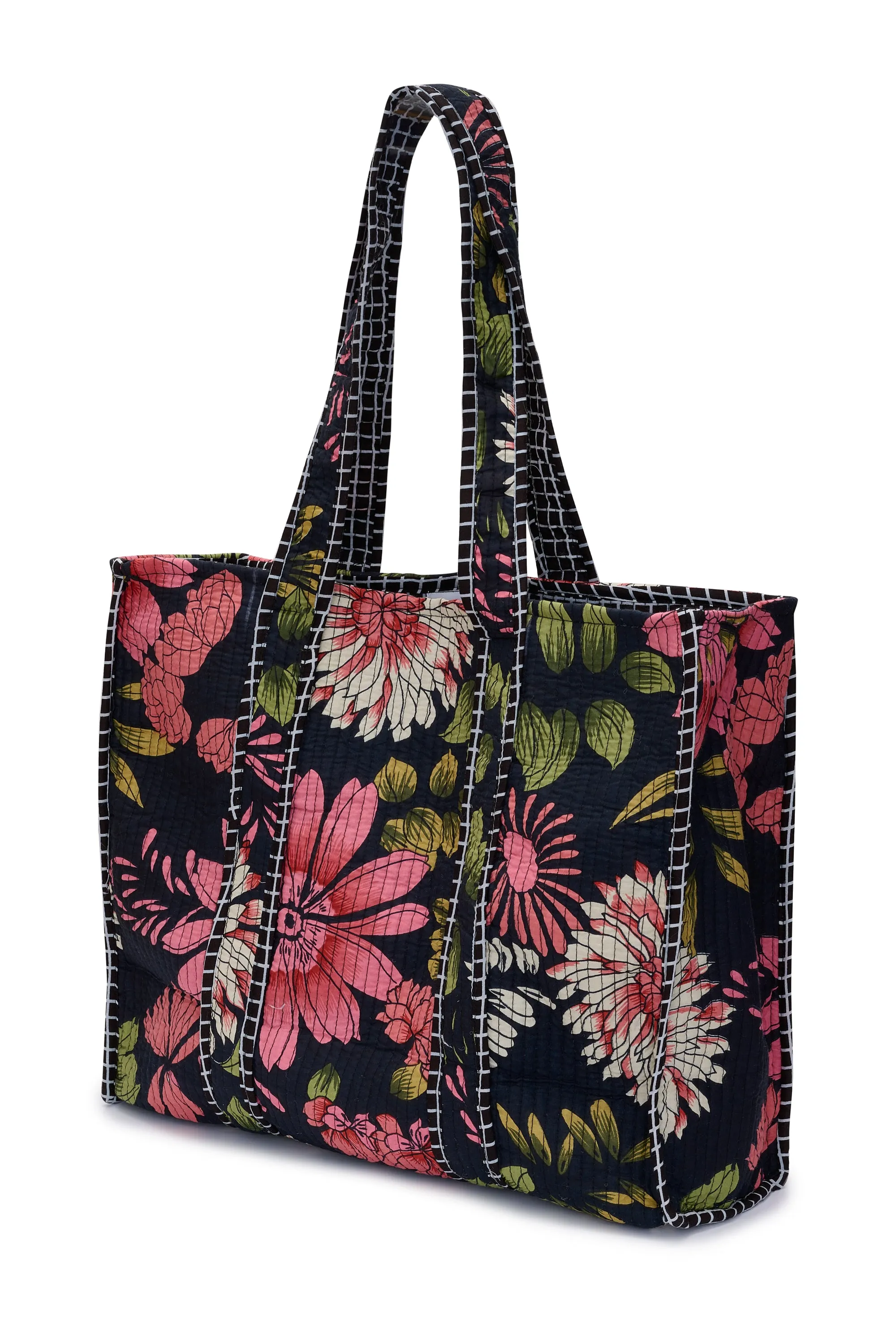 Cotton Tote Bag In Black Floral