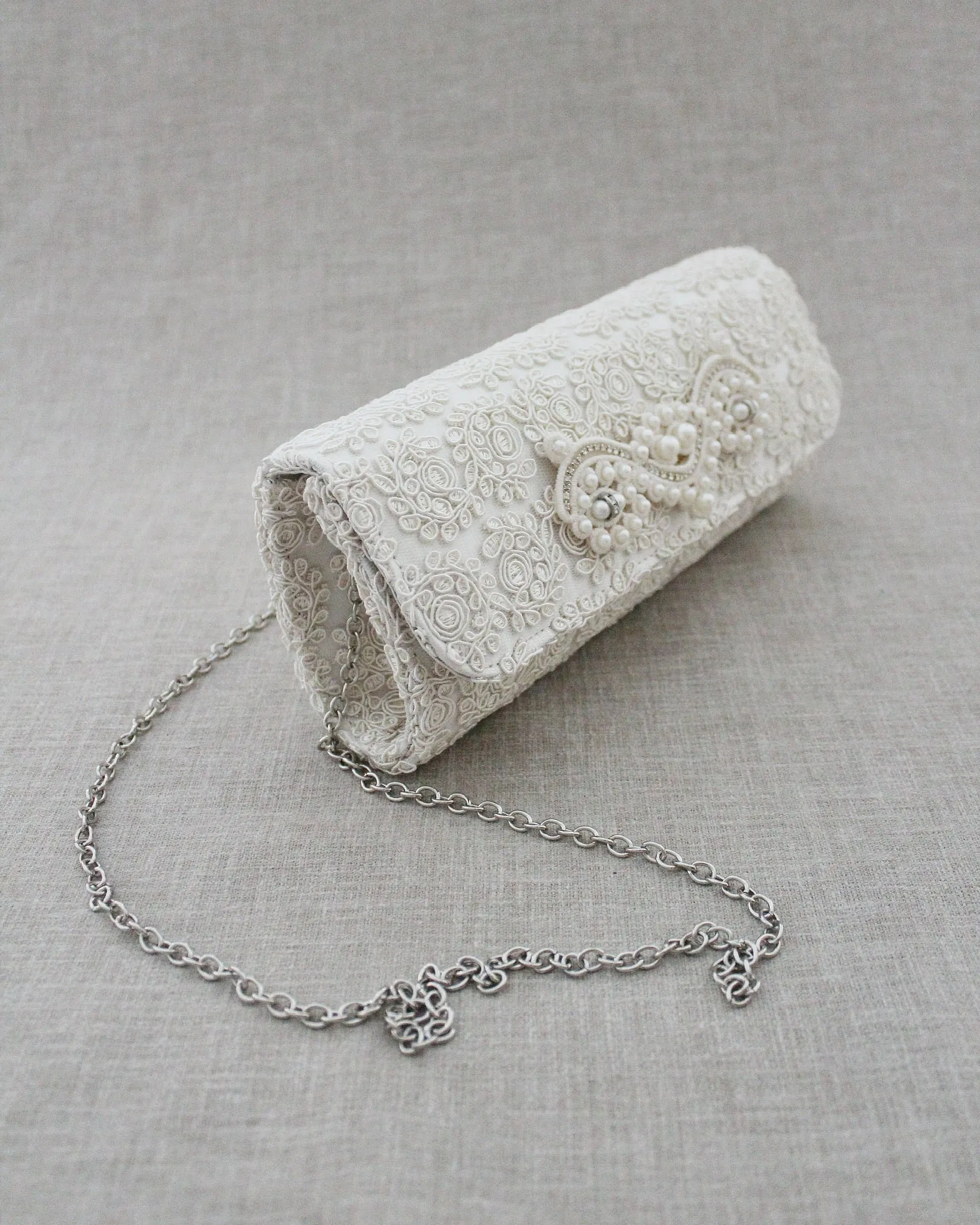 Crochet Wedding Clutch with Pearls Applique