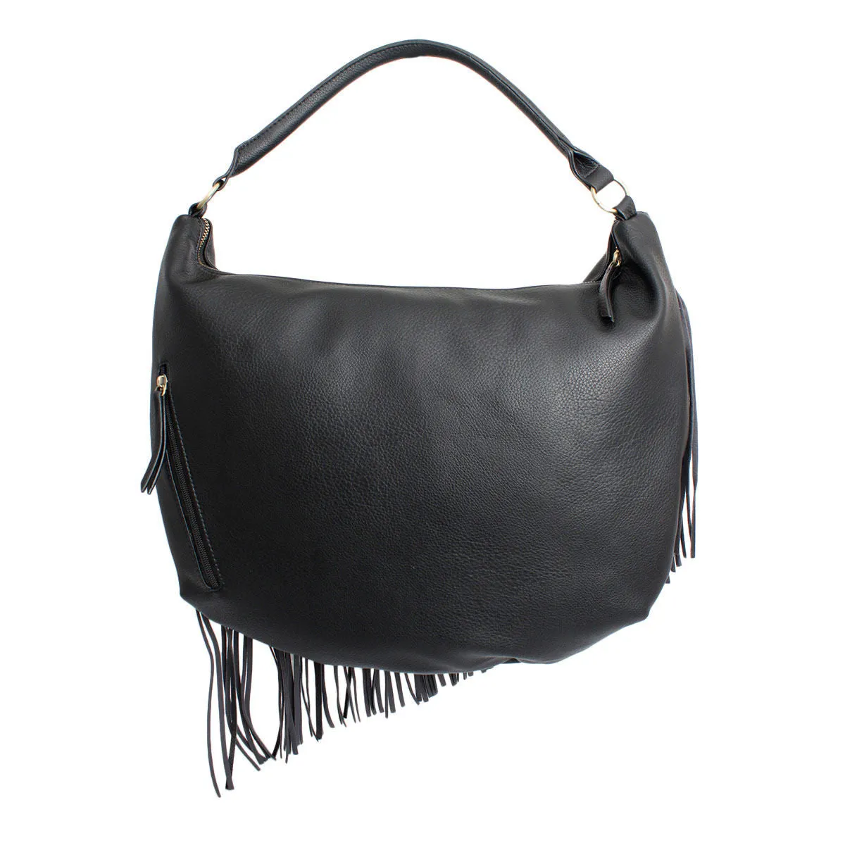 Diagonal Fringe Hobo Bag - Black