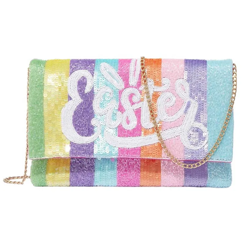 EASTER Message Sequin Beaded Clutch Crossbody Bag