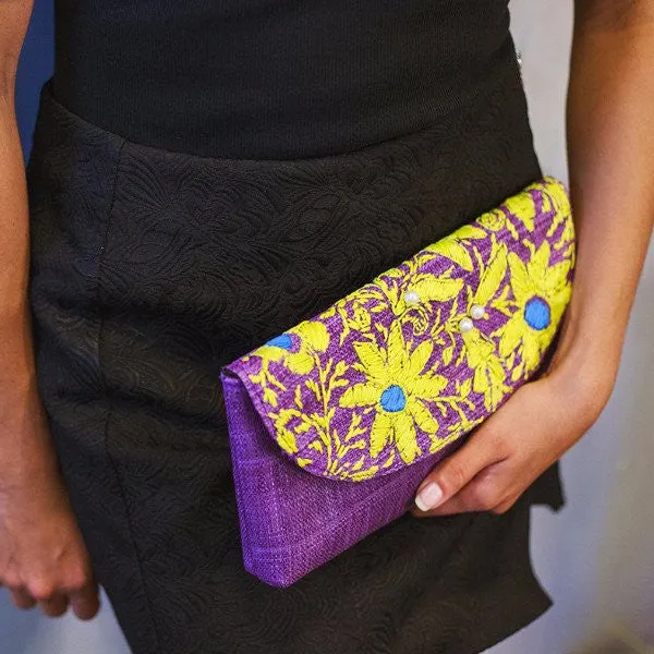 Embroidered Envelope Raffia Clutch: Shea