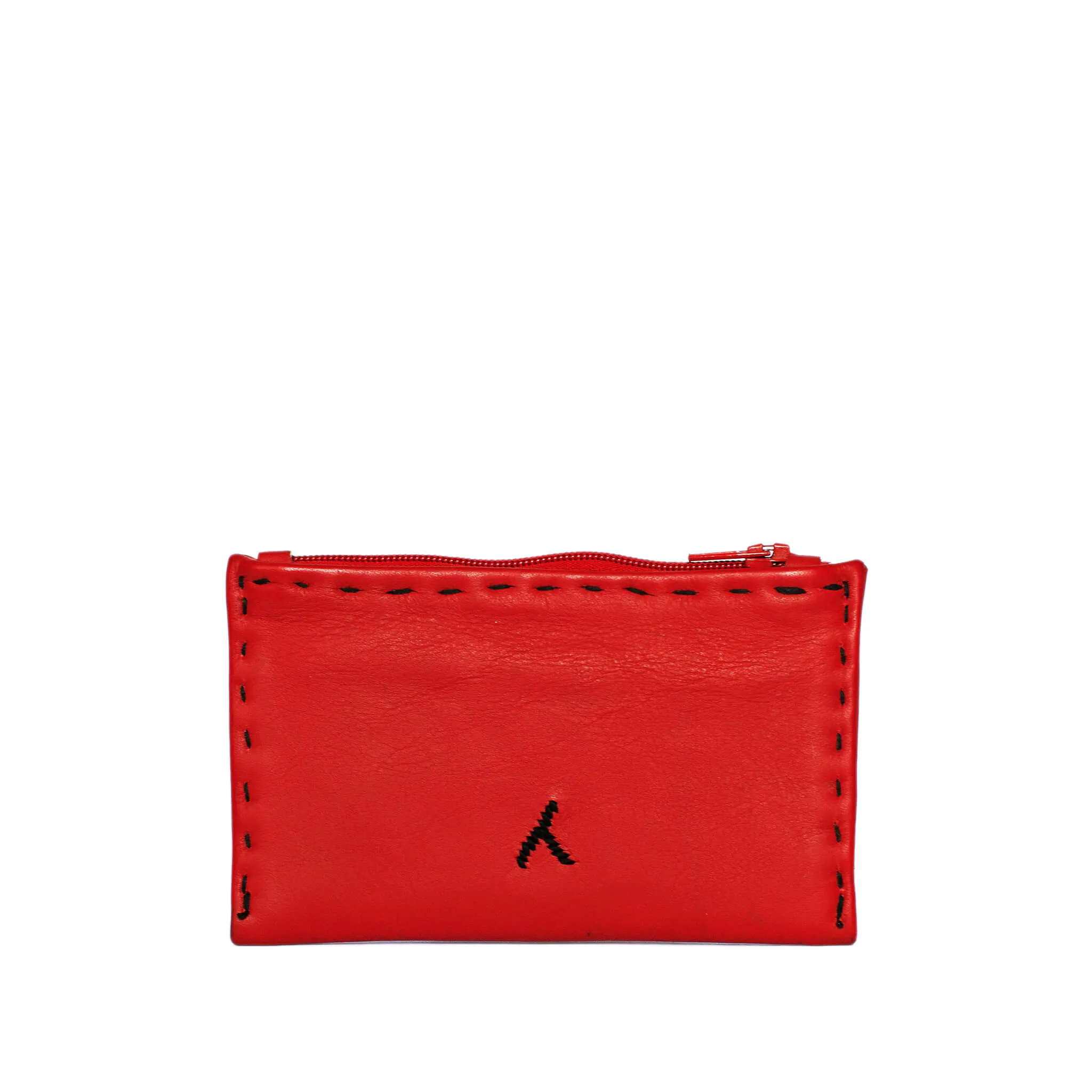 Embroidered Leather Coin Wallet in Red, Black