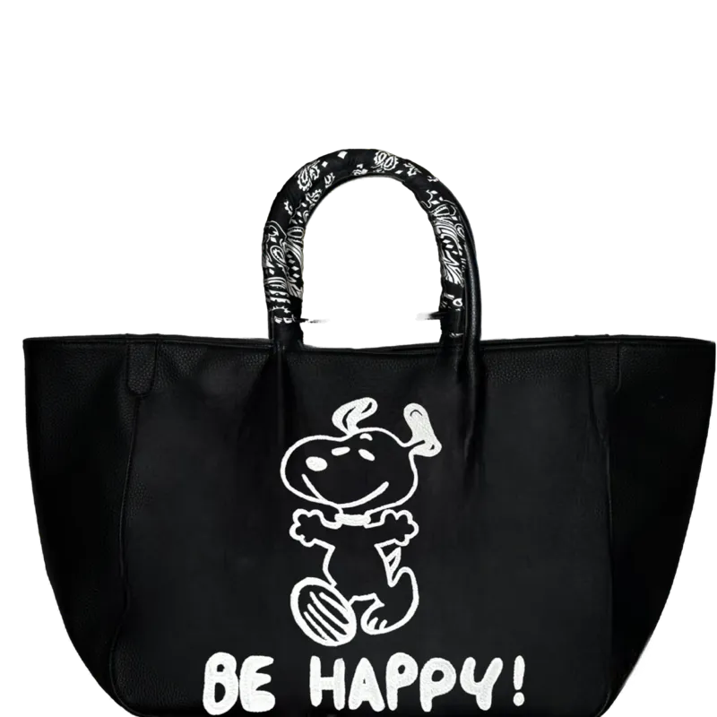 Everyday Vegan Tote - Be Happy Leather Hand Painted