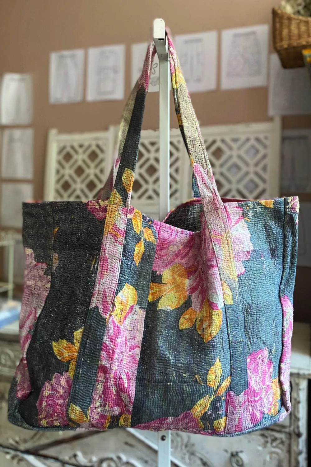 Floral Kantha Large Tote Bag