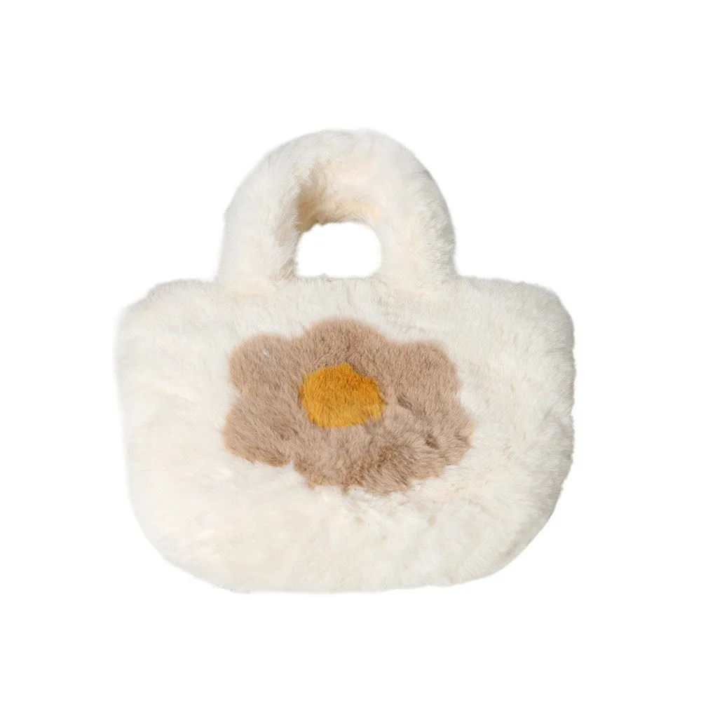 Flower Pointed Faux Fur Mini Tote Bag