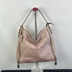 Furla Large Pink Ostrich Leather Bag with Zippers