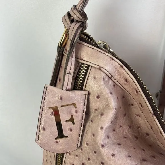 Furla Large Pink Ostrich Leather Bag with Zippers