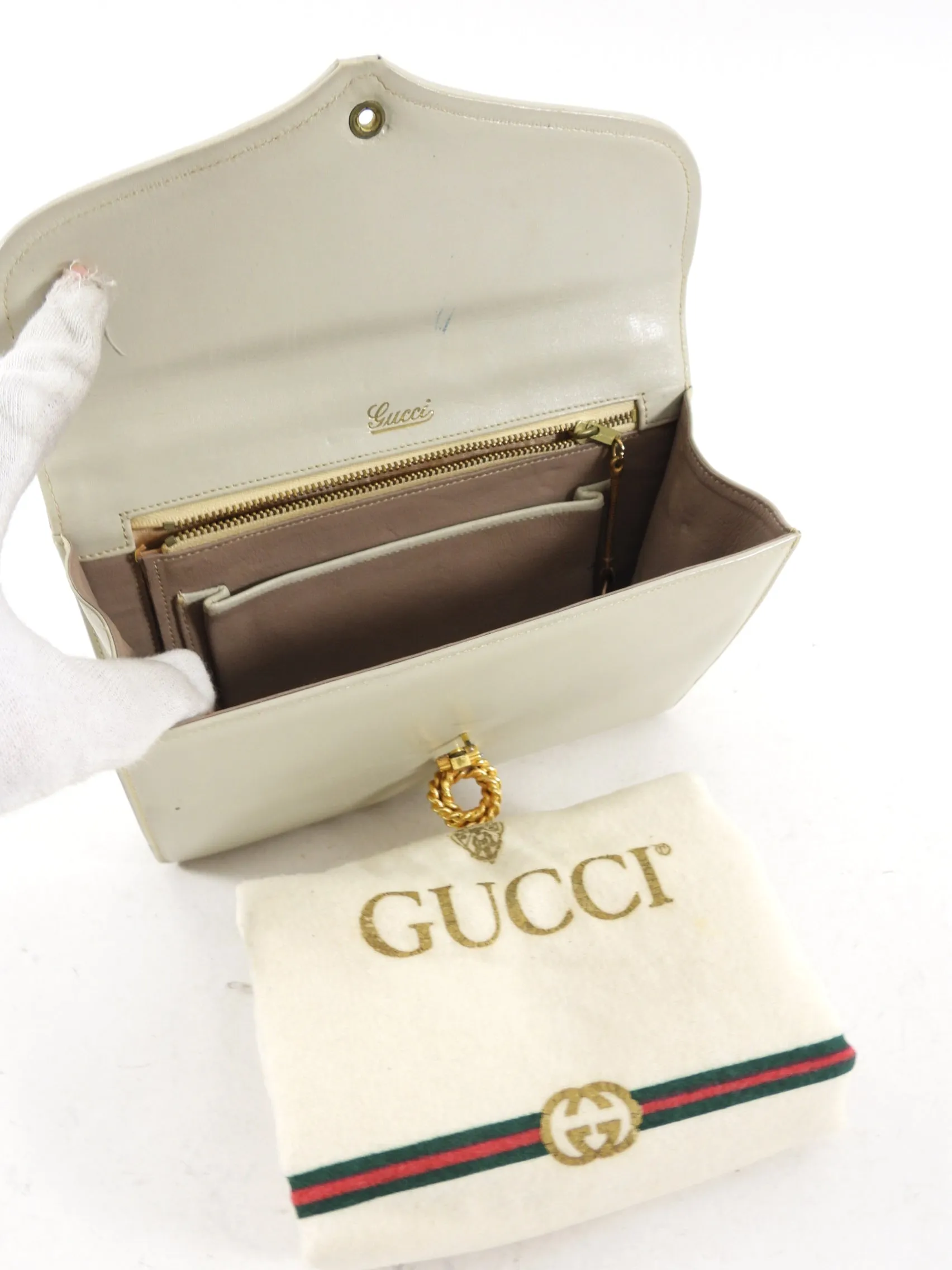 Gucci Vintage 1950's Small Light Grey Chain Bag