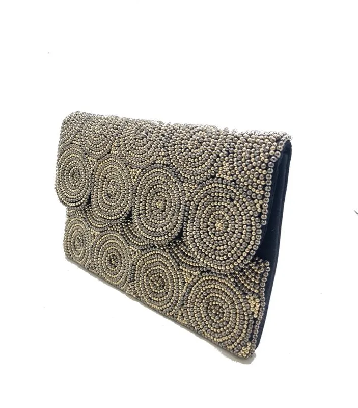 Hematite Circle Beaded Clutch