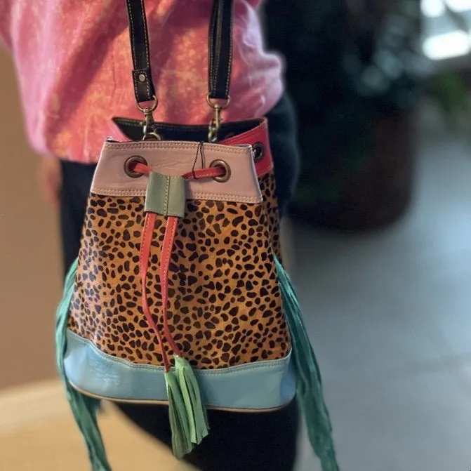 Leather Drawstring Bucket Purse