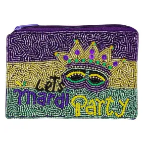 Lets Mardi Party Seed Beaded Coin Purse Mardi Gras