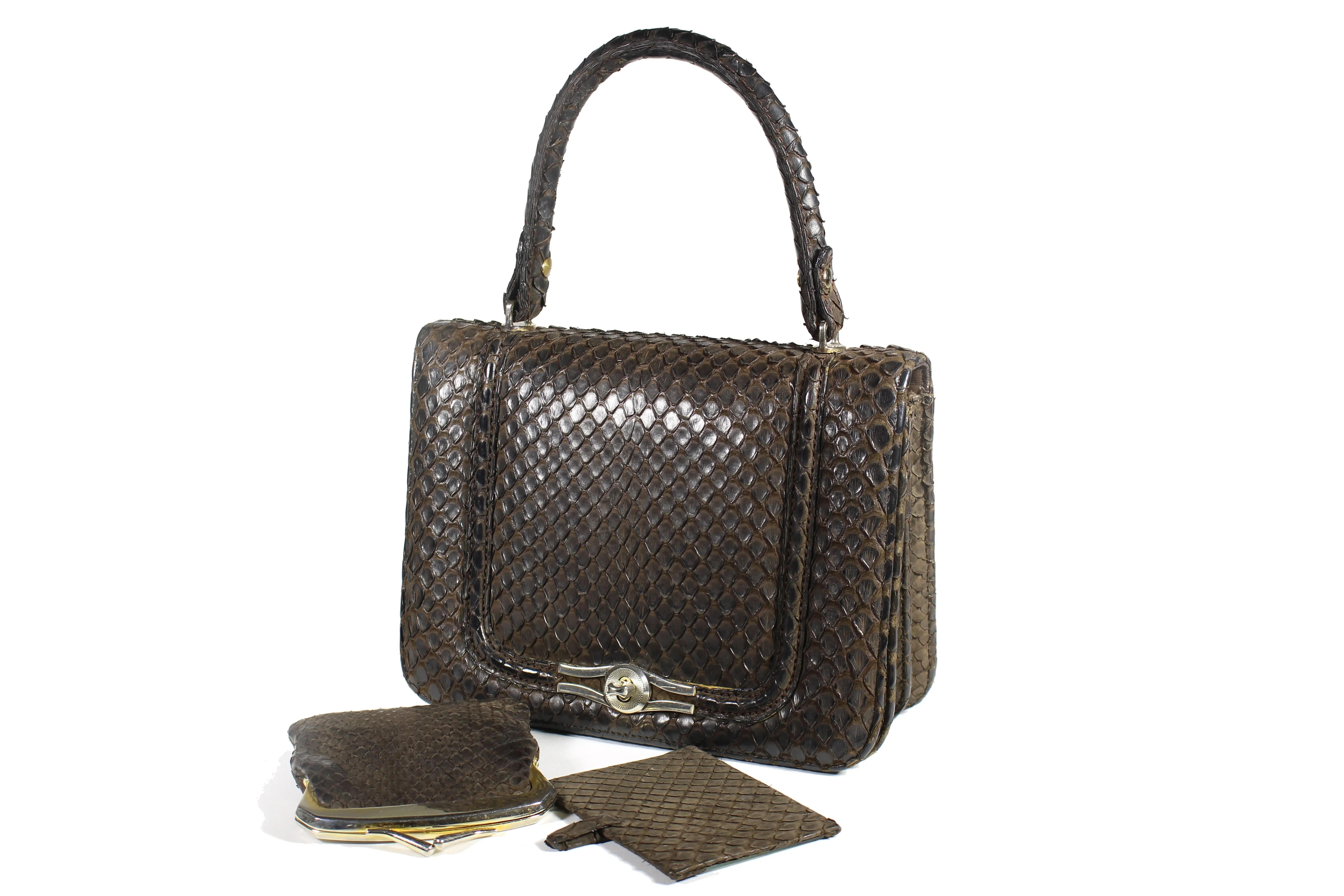 LOEWE dark brown snakeskin handbag