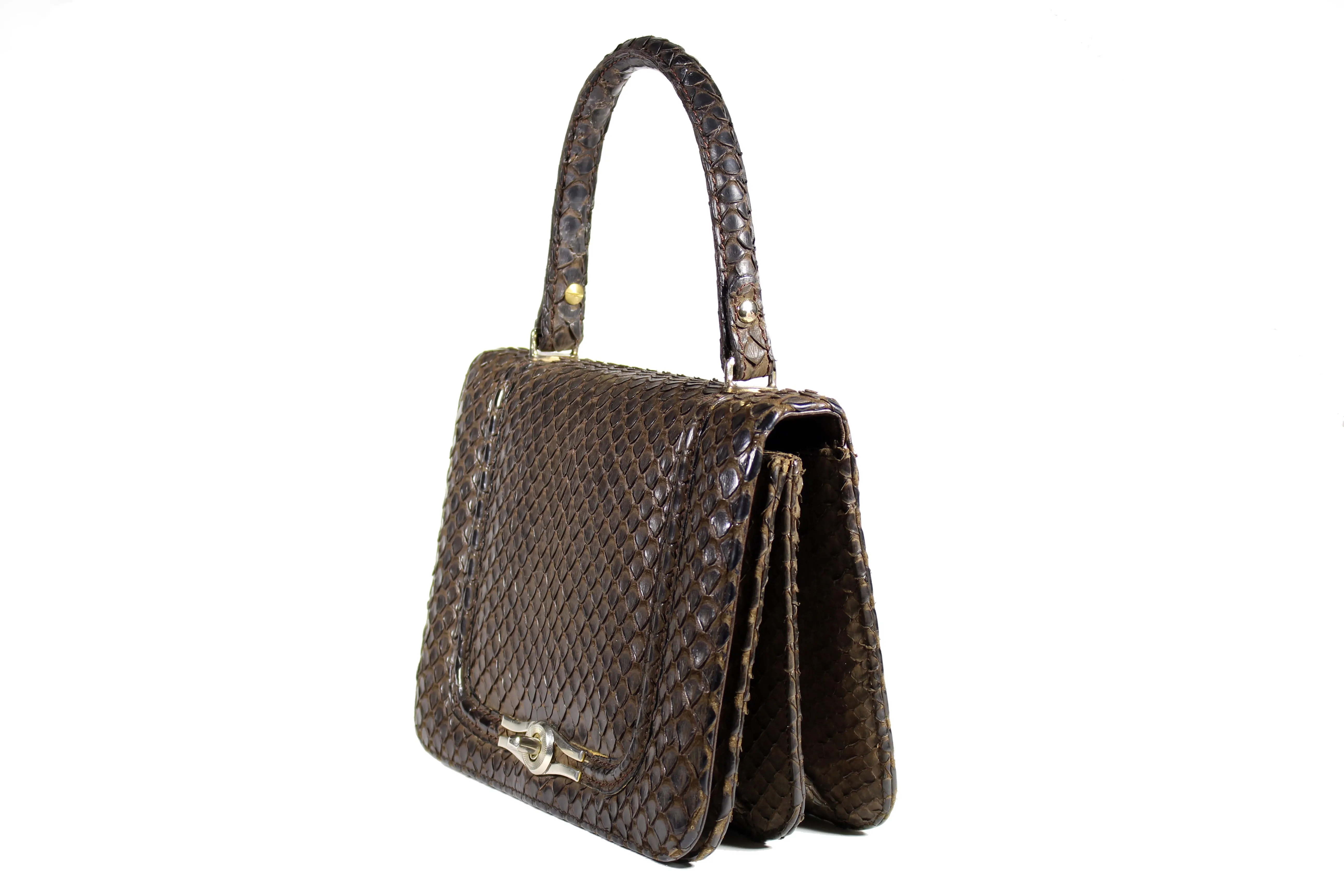 LOEWE dark brown snakeskin handbag