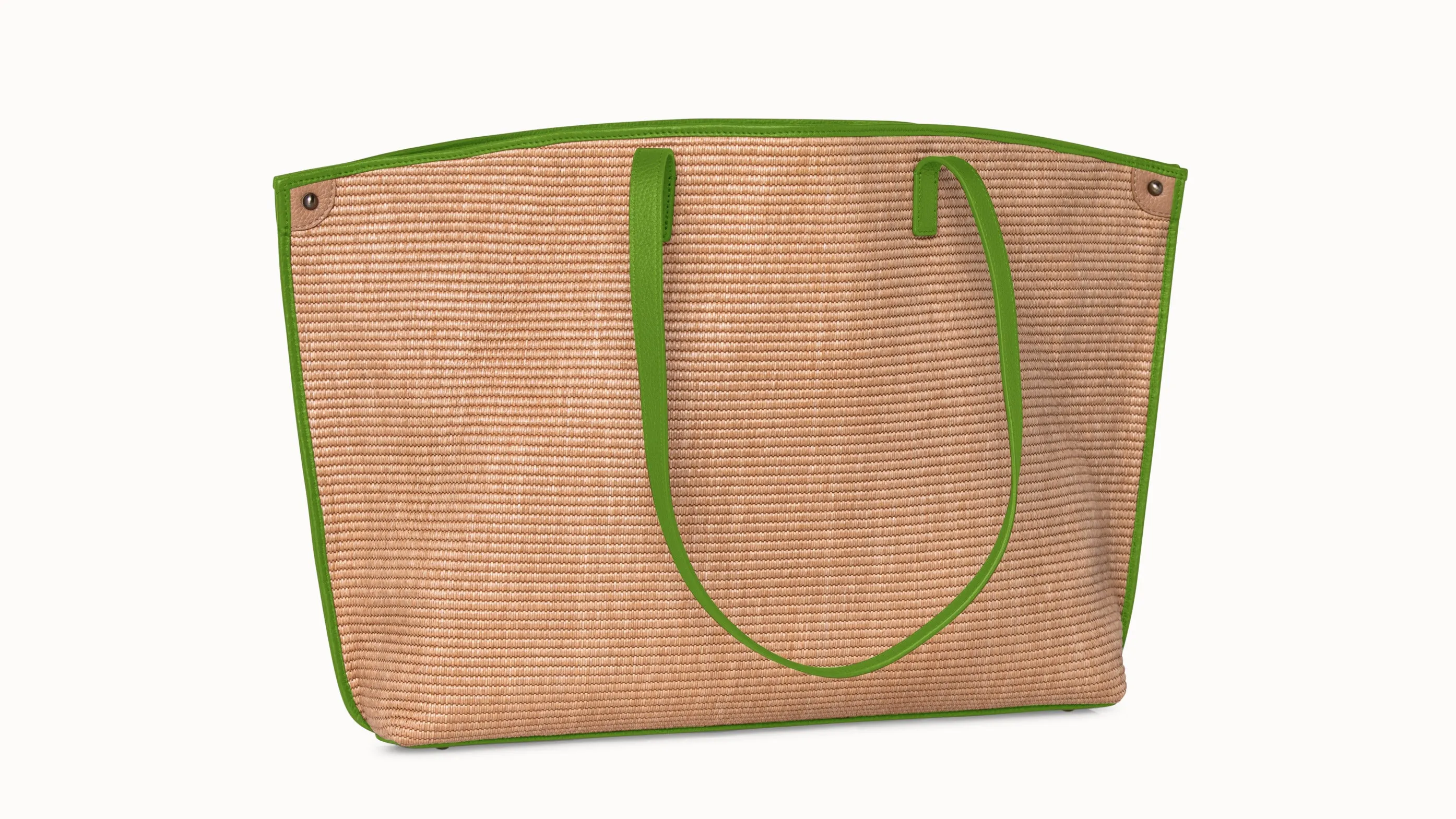 Medium Raffia Handtasche mit Lederbesatz