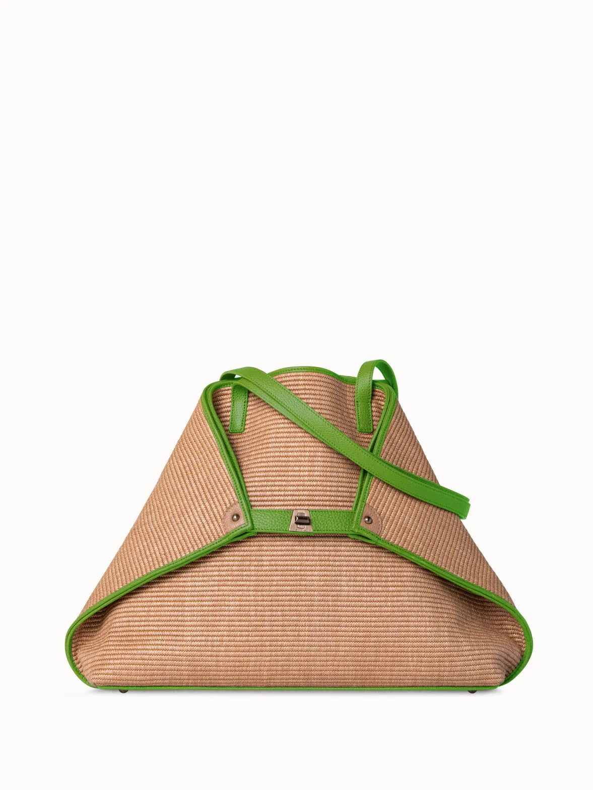 Medium Raffia Handtasche mit Lederbesatz