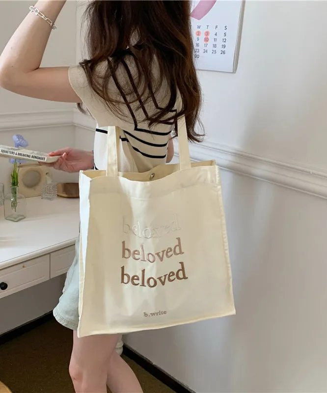 Minimalist Letter Embroidered Canvas Large Capacity Shoulder Bag SX1026