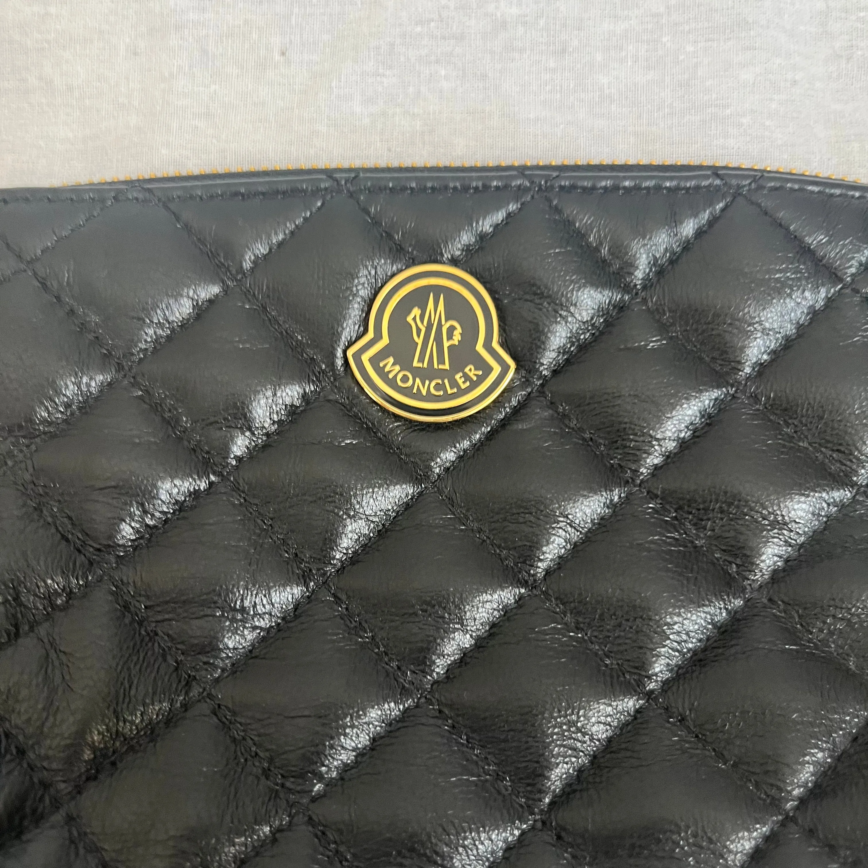 Moncler Black Quilted Leather Clutch Bag/ Beauty Case