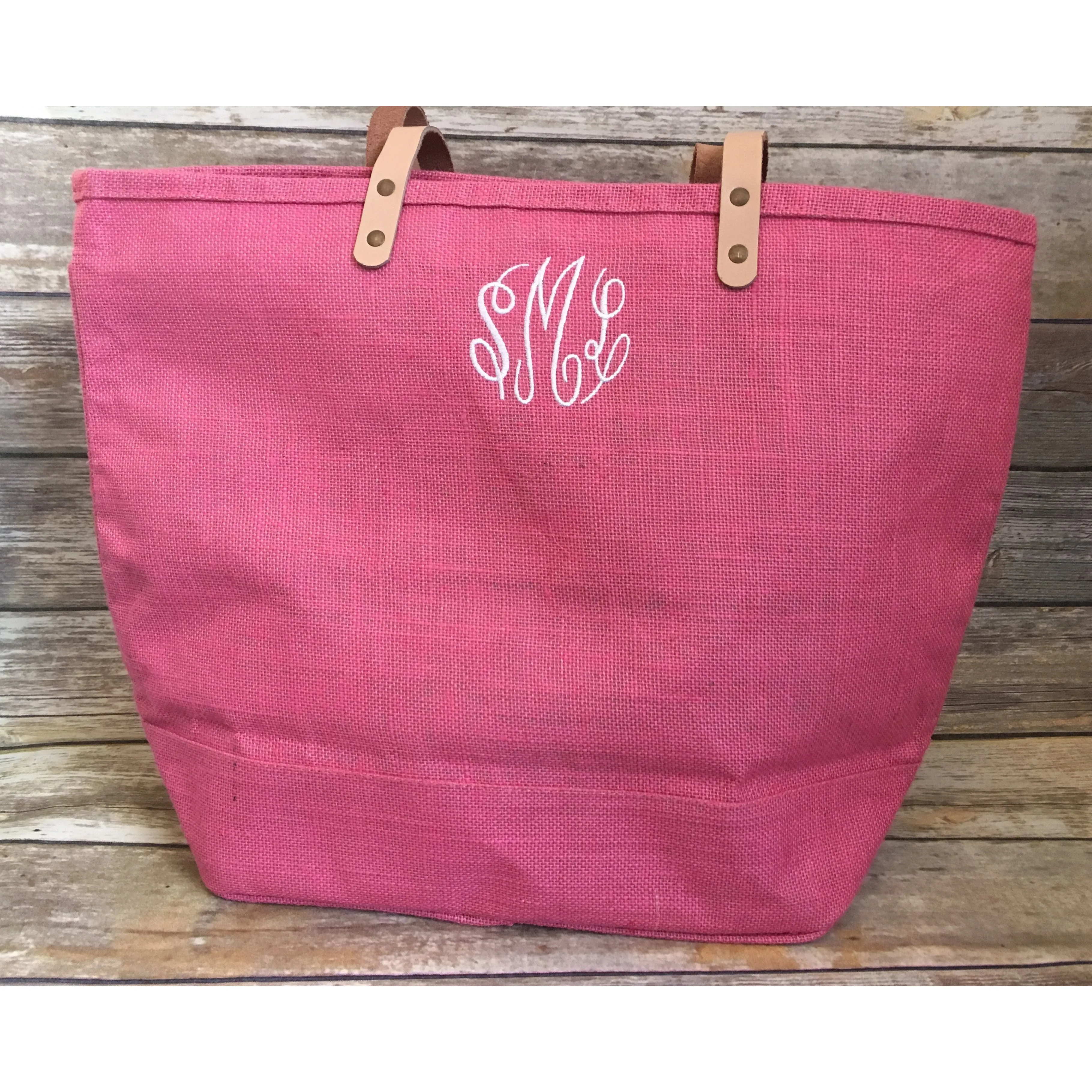 Monogrammed Jute Tote Bag