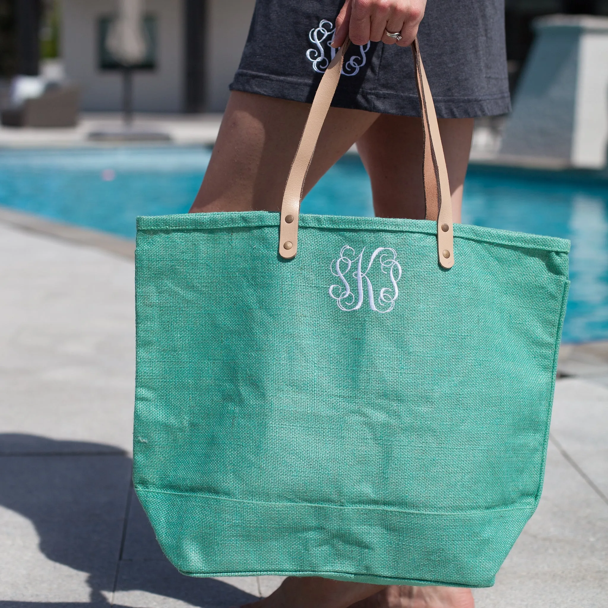 Monogrammed Jute Tote Bag