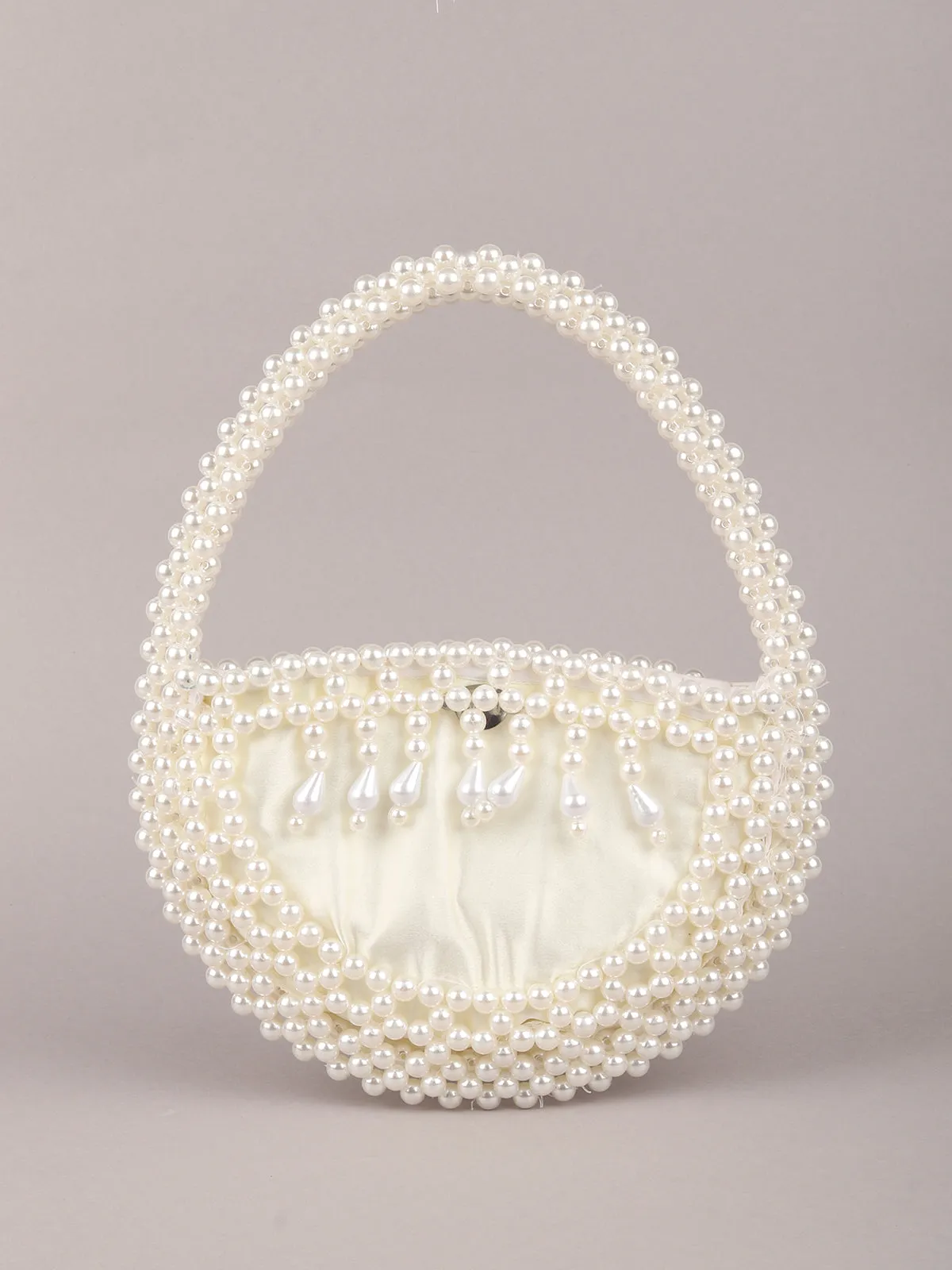 Odette White Pearl Embroidered Clutch for Women