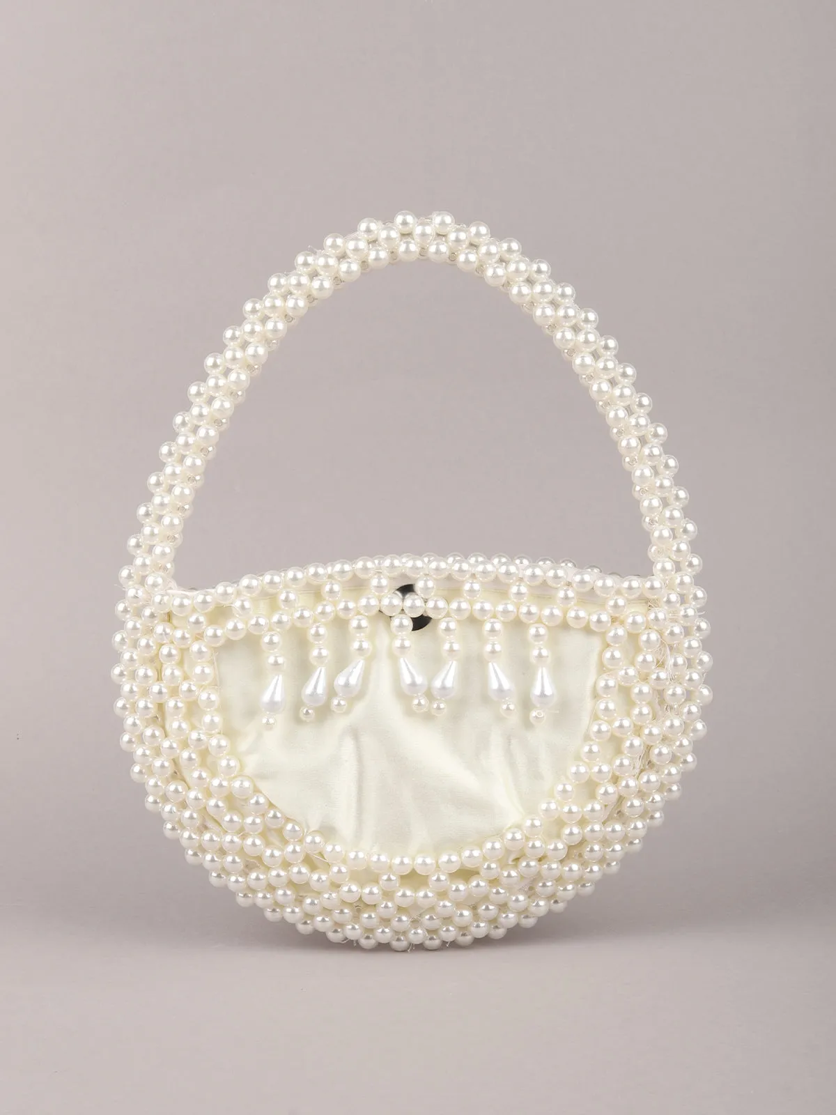 Odette White Pearl Embroidered Clutch for Women