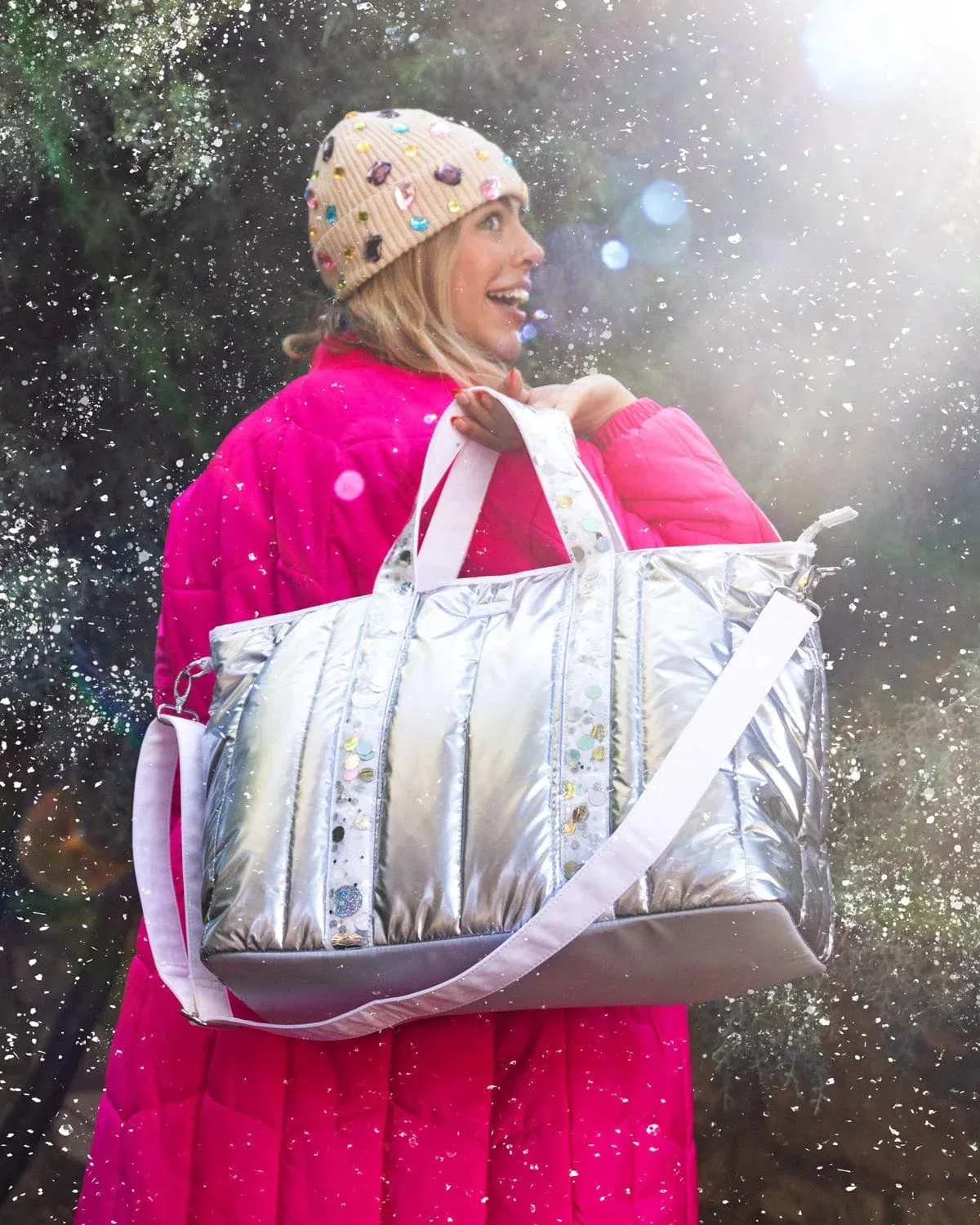 Packed Party Snow Much Fun Puffer Confetti Travel Bag