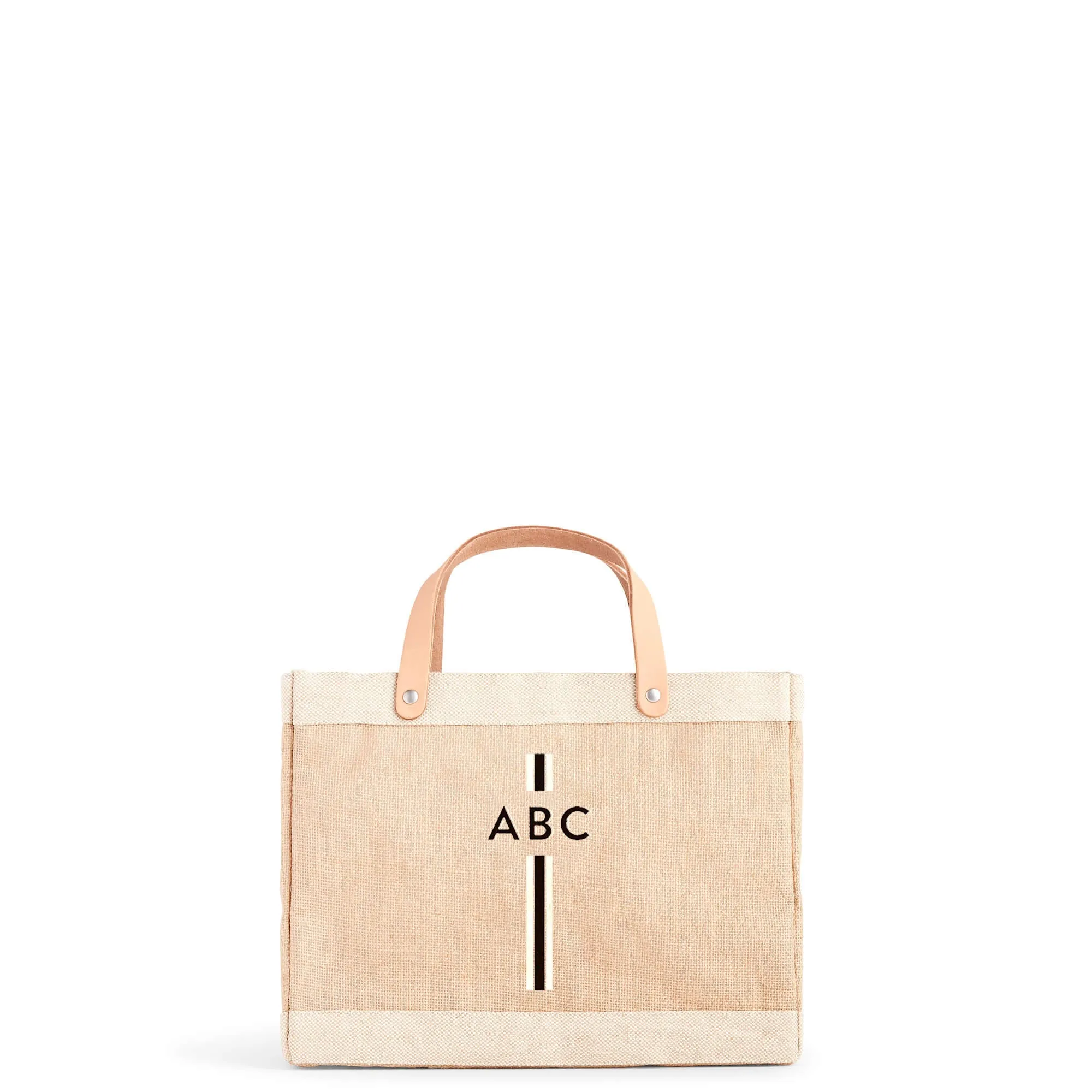 Petite Market Bag in Natural with Black Monogram