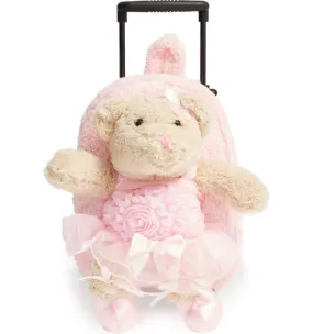 Popatu Kid's Ballerina Bear Pink Rolling Backpack with Removable Plush