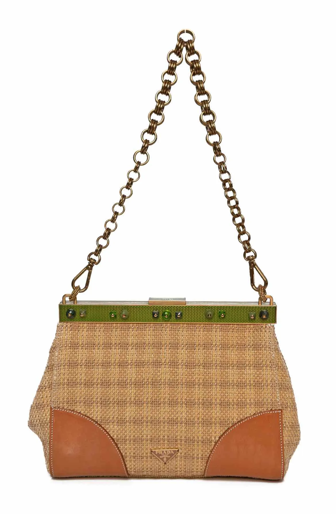 Prada Shoulder Paglia Straw Frame Bag